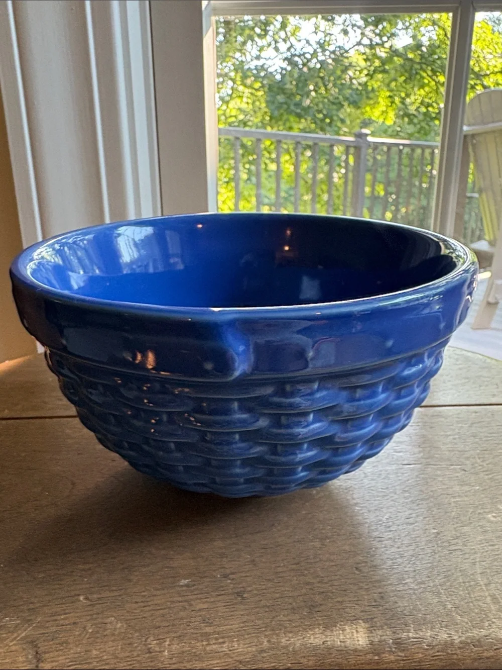 Longaberger Deep Blue Ceramic Basketweave Serving Bowl